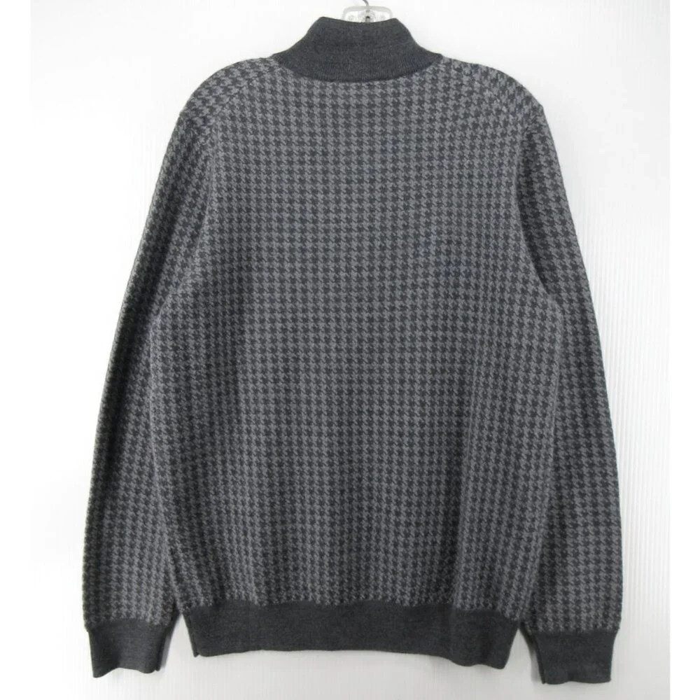 Jos A Bank Sweater Medium Merino Wool 1/4 Zip Houndstooth Tailored Fit